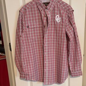 University of Oklahoma Drake Red and White Checkered Button Down Shirt